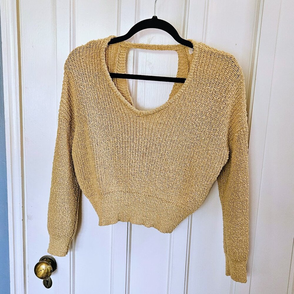 Debut Crop Top Brat Green Sweater Criss Cross Back - Size XS